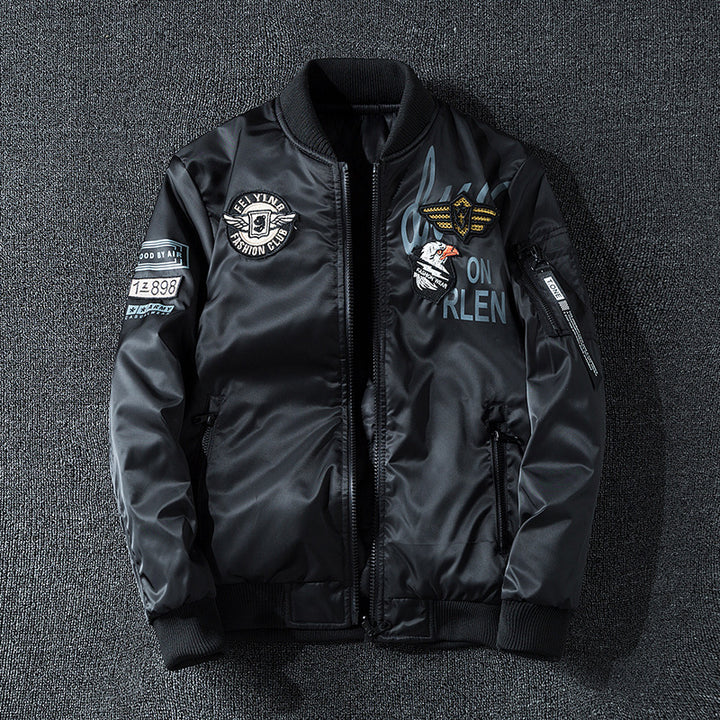 Men's patch-detail glossy flight bomber with ribbed trims – Brevano