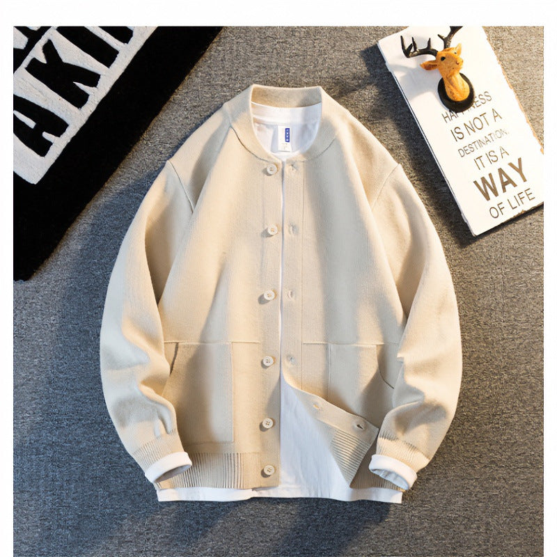 Unisex Feinstrick-Cardigan mit Rundhals, aufgesetzten Taschen und Rippbündchen Echoarchiv
