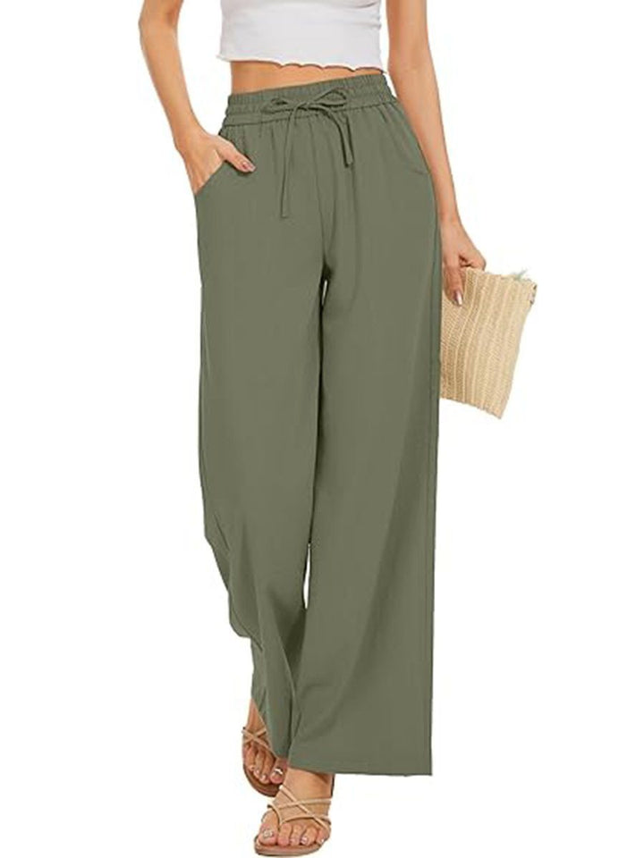 Damen Weite Leinenhose mit hohem elastischem Bund, Kordelzug und Eingrifftaschen Echo Archiv