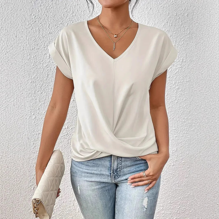 Damen elegante V-Ausschnitt Bluse mit lässiger Drapierung Echo Archiv