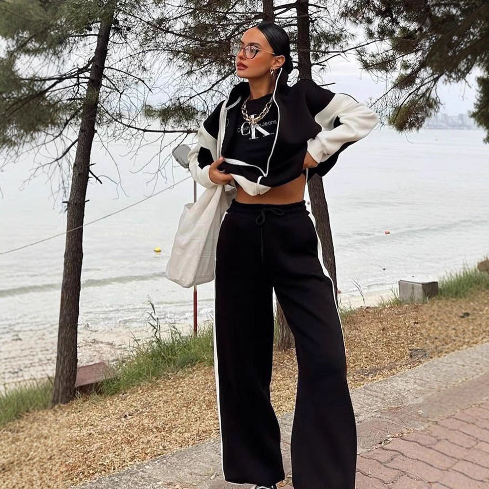 Damen Mehrteiliges Loungewear-Set mit Reißverschlussjacke und weiter Palazzohose – Élanora