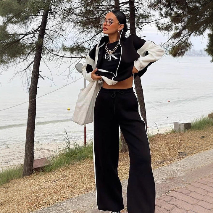 Damen Mehrteiliges Loungewear-Set mit Reißverschlussjacke und weiter Palazzohose – Élanora