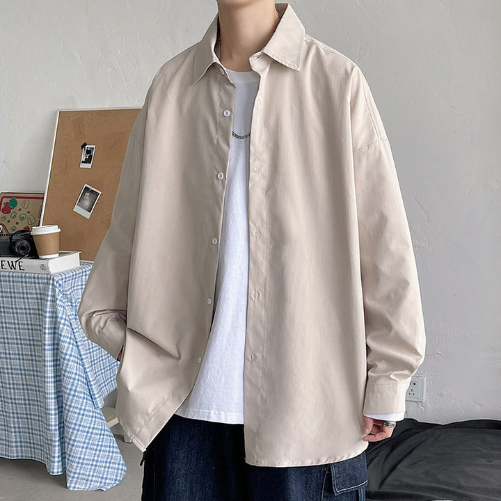 Herren nan leichtes Overshirt-Hemdjacke aus Baumwollmix mit verdeckter Knopfleiste, überschnittener Schulter und abgerundetem Saum Echo Archiv