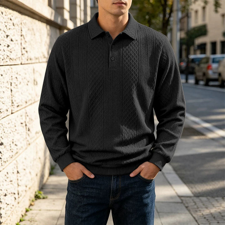 Herren Feinstrick-Poloshirt mit Zopfmuster und gerippten Bündchen Echoarchiv