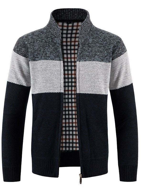 Herren modische Strickjacke mit kontrastierenden Streifen und gestepptem Innenfutter Echoarchiv