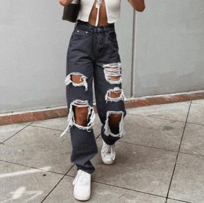 Damen lässige Destroyed Jeans mit weitem Bein Echo Archiv