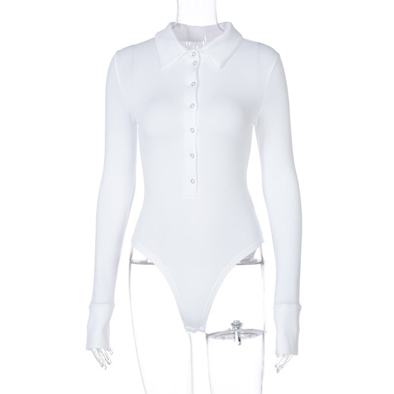 Damen Elegantes Body mit Knopfleiste und langen Ärmeln Echo Archiv