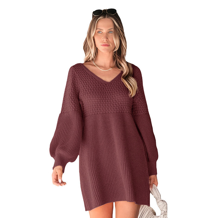Damen Strickkleid mit V-Ausschnitt und Ballonärmeln Echo Archiv