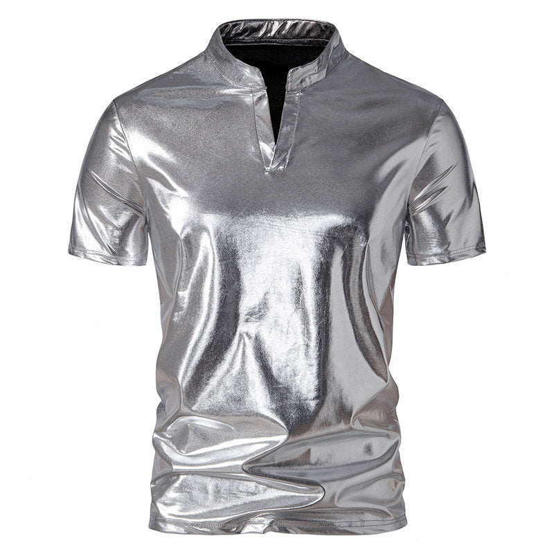Herren Hochglänzendes Poloshirt mit modernem Stehkragen Echoarchiv