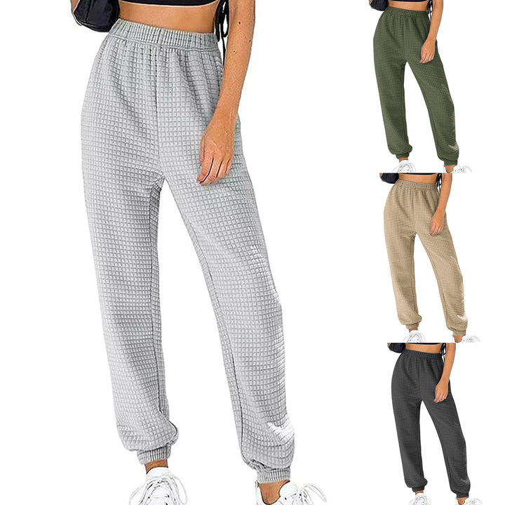 Damen Waffelstrick-Jogginghose mit hoher Taille und elastischen Bündchen Echoarchiv