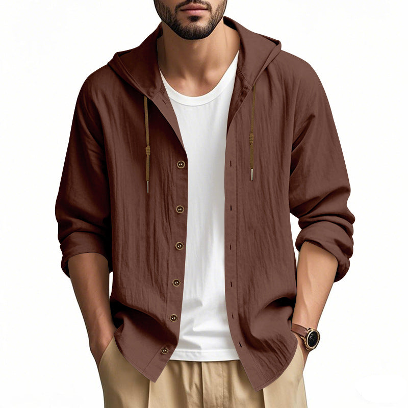 Herren nan leichtes Kapuzenhemdjacke aus Leinenoptik mit durchgehender Knopfleiste Echo Archiv