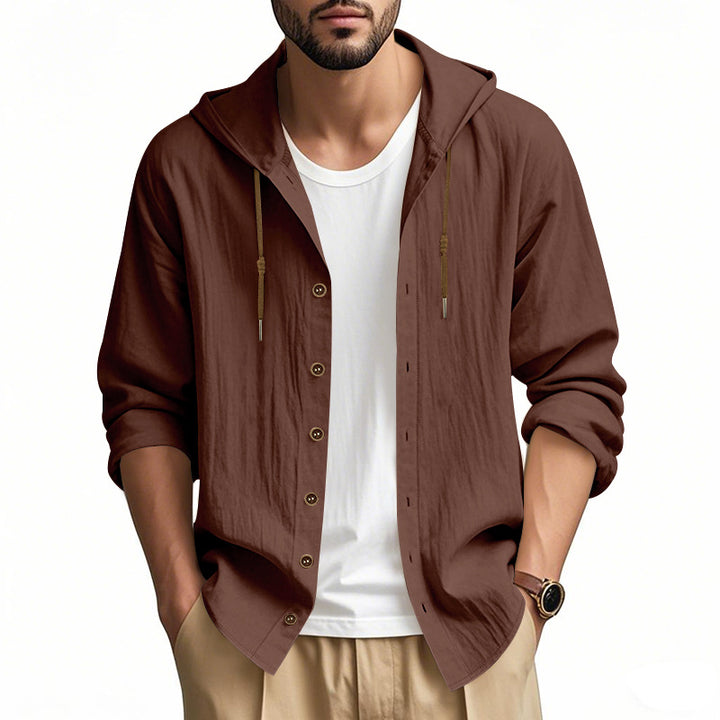 Herren nan leichtes Kapuzenhemdjacke aus Leinenoptik mit durchgehender Knopfleiste Echo Archiv