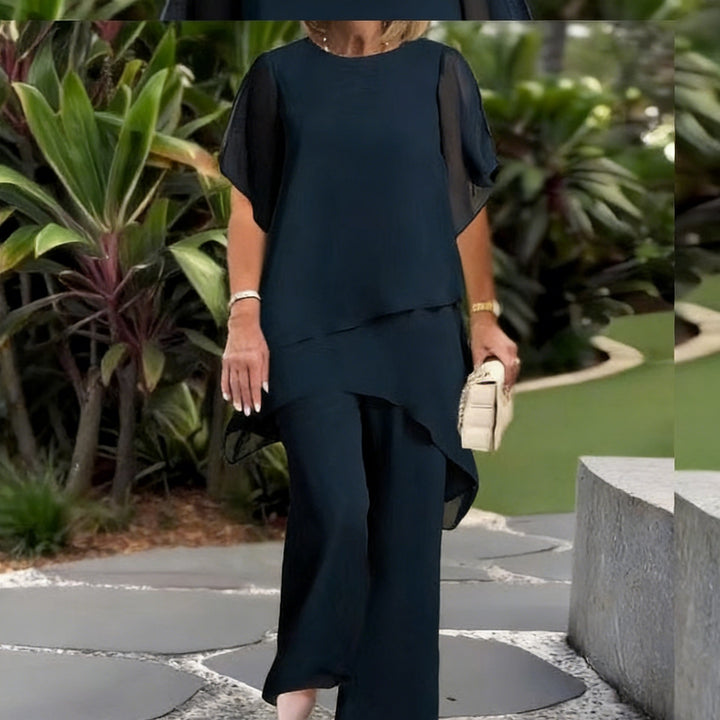 Damen Elegantes Zwei-Teiler-Set mit luftigen Ärmeln und asymmetrischem Saum Echo Archiv
