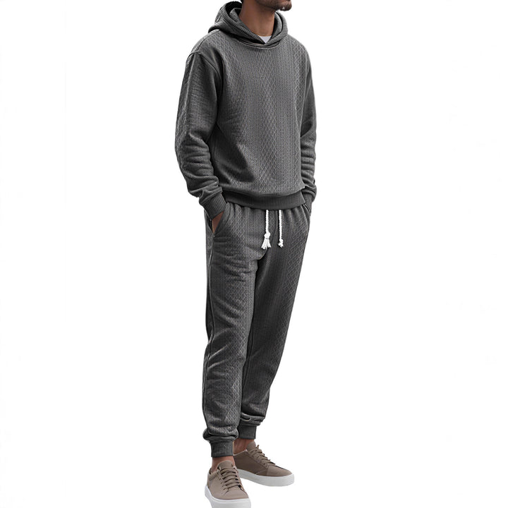 Herren Strukturierter Lounge-Set mit Kapuzenpullover und Jogginghose Echoarchiv