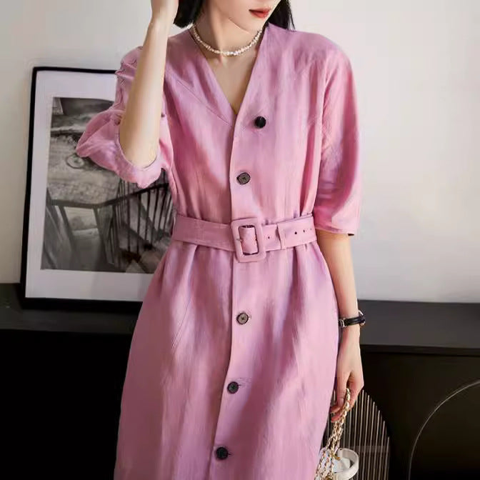 Damen Elegantes Midi-Kleid mit Gürtel Echoarchiv