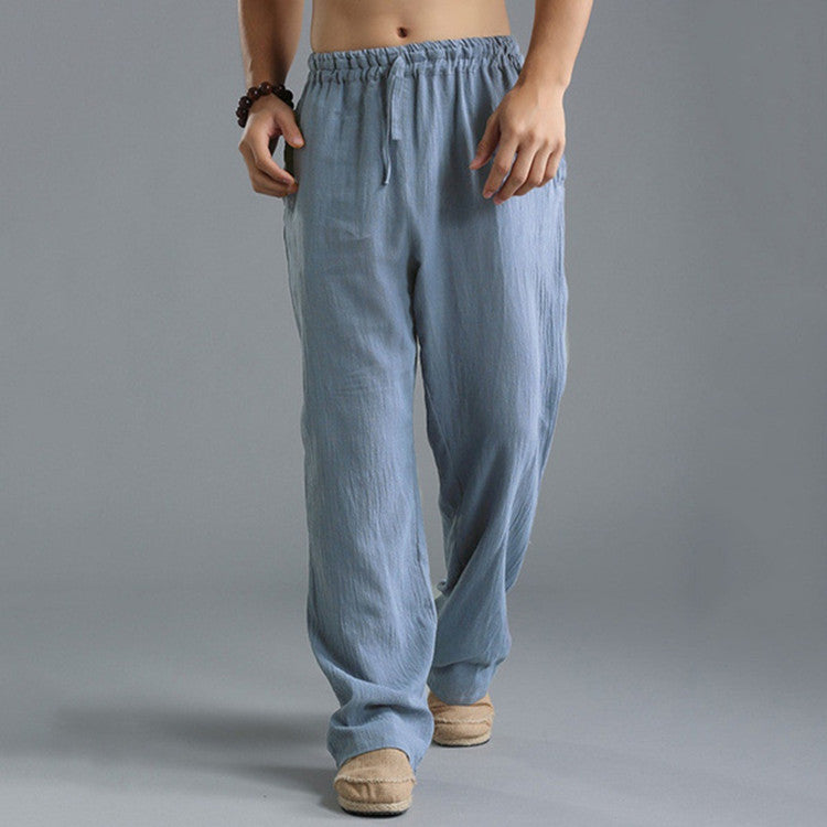 Herren nan lässige Leinenhose mit elastischem Bund, Kordelzug und geradem Bein Echo Archiv