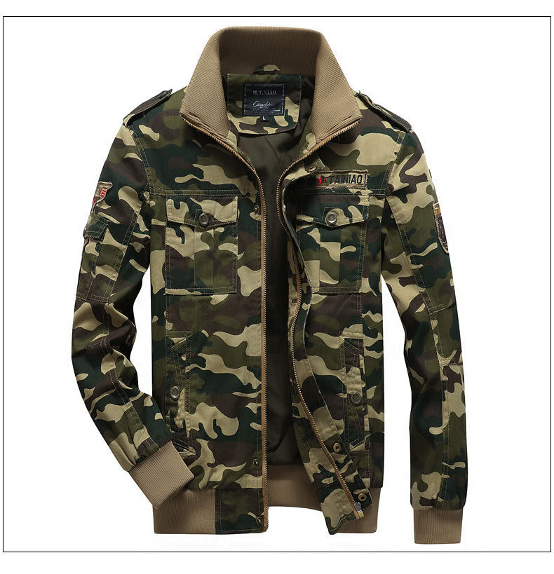 Herren Camouflage-Fieldblouson im Utility‑Stil mit Rippbündchen und Schulterklappen – Taviero