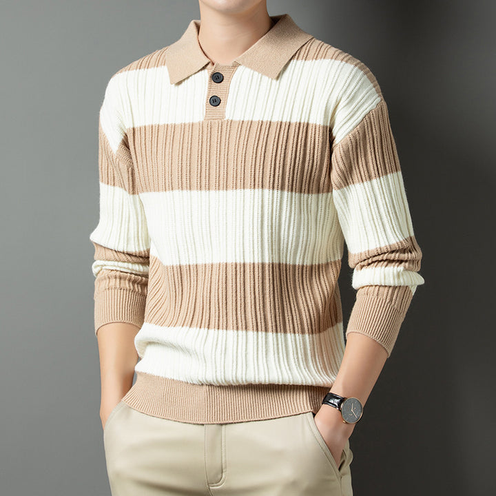 Herren Pullover aus strukturiertem Rippenstrick mit Polokragen Echoarchiv