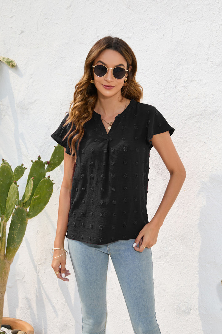 Damen Leichtes Kurzarmblusenshirt mit strukturiertem Material und eleganten Details Echo Archiv