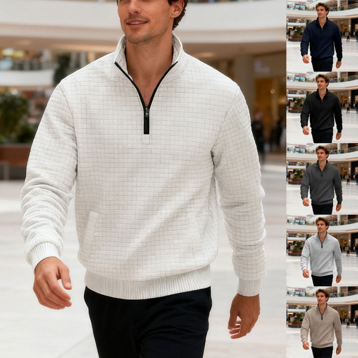 Herren nan gesteppter Halbzip-Sweater mit quadratischer Waffelstruktur und Kängurutasche Echo Archiv
