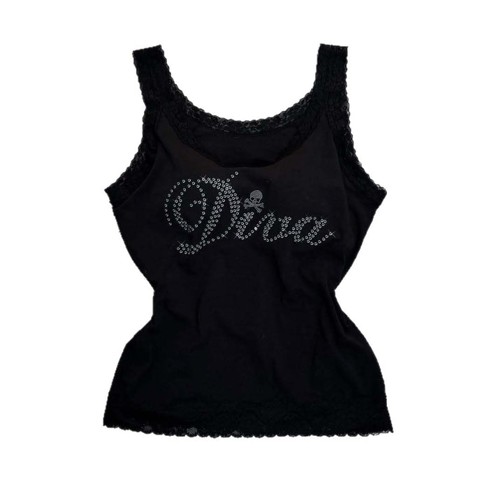 Damen Designer-Top mit Spitzenakzenten und glitzerndem Druck Echo Archiv