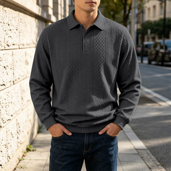 Herren Feinstrick-Poloshirt mit Zopfmuster und gerippten Bündchen Echoarchiv