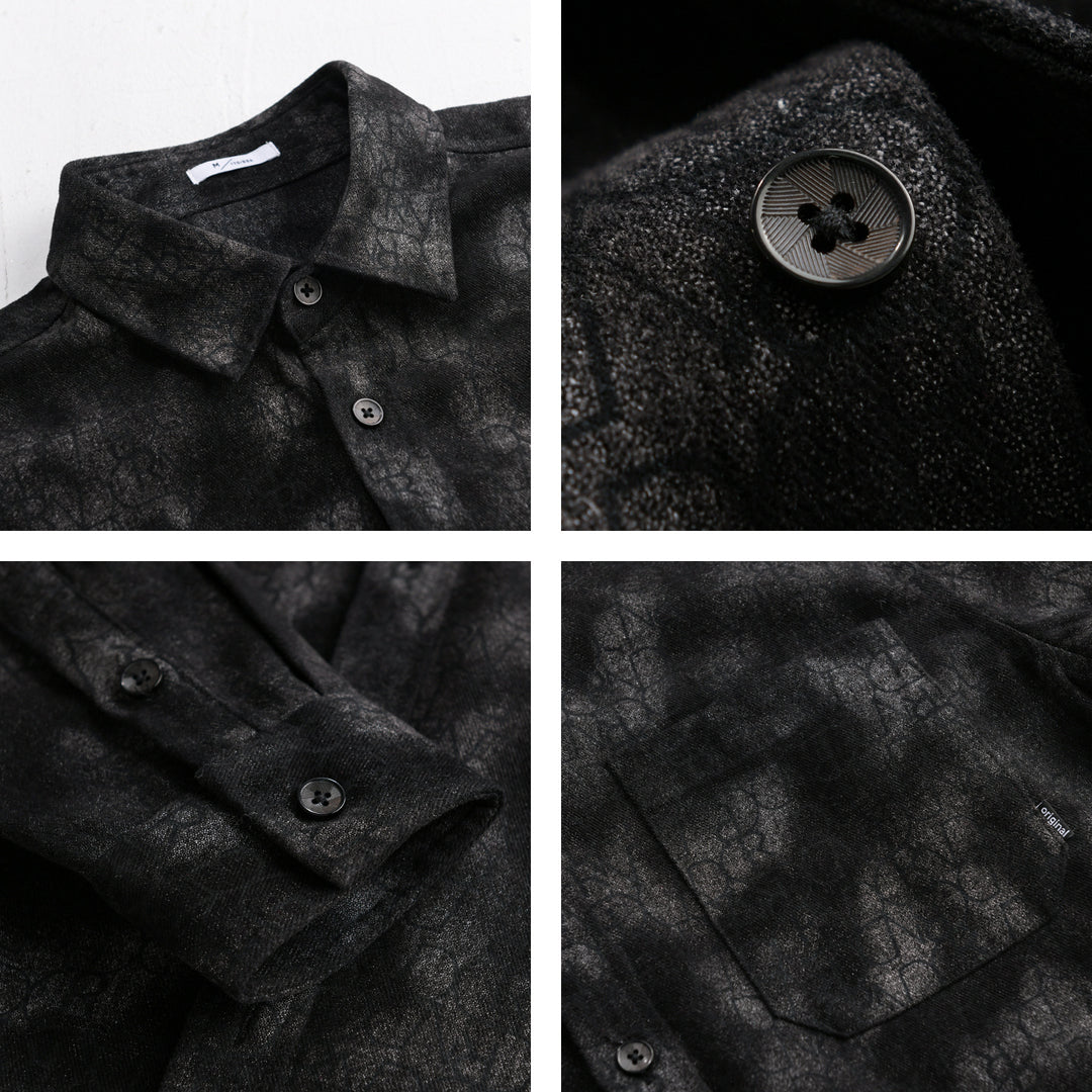 Herren Samtiges Hemdjacken-Overshirt mit tonalem Muster und Brusttasche Echoarchiv