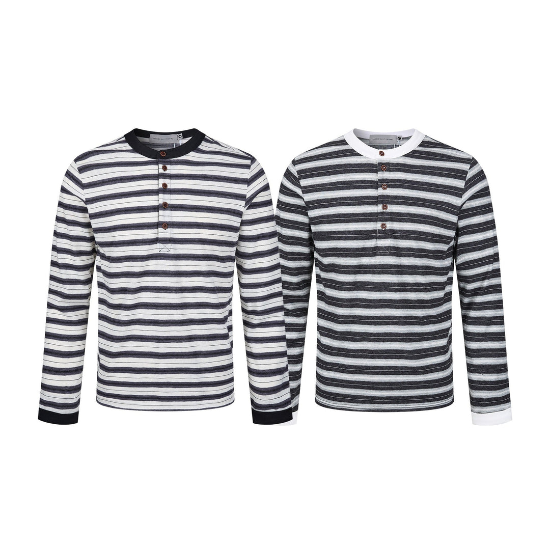 Herren Langarm-Henleyshirt mit gestreifter Struktur und Kontrastkragen Echoarchiv