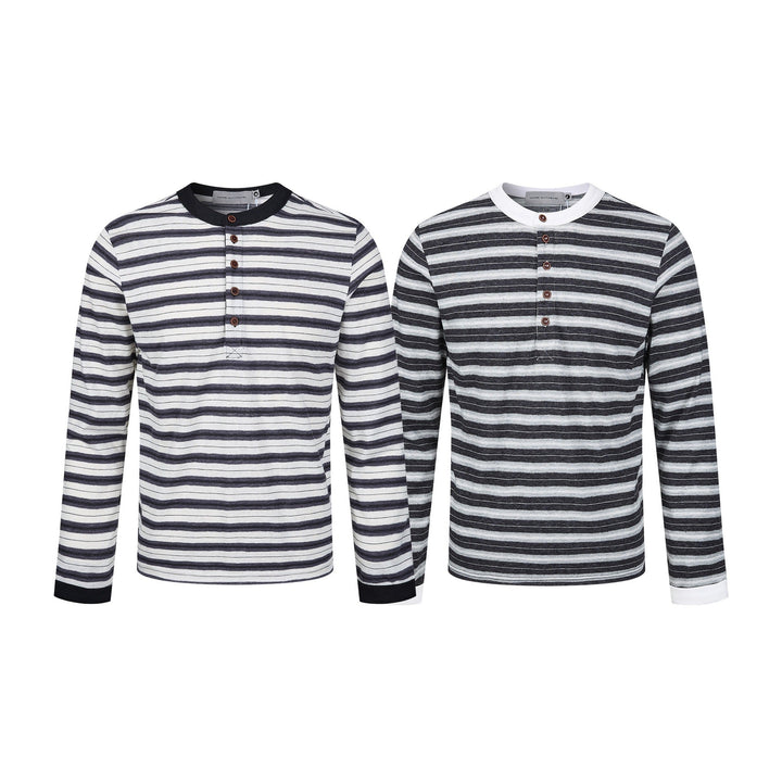 Herren Langarm-Henleyshirt mit gestreifter Struktur und Kontrastkragen Echoarchiv