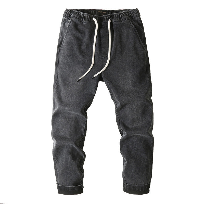 Herren Denim-Jogger mit elastischem Bund, Kordelzug und gekrempeltem Saum Echoarchiv