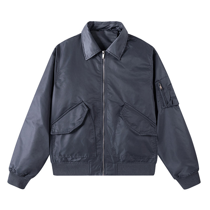 Herren  Boxy Kragen Zip-Front Bomberjacke mit übergroßen schrägen Klappentaschen und Utility-Tasche am Ärmel Echo Archiv