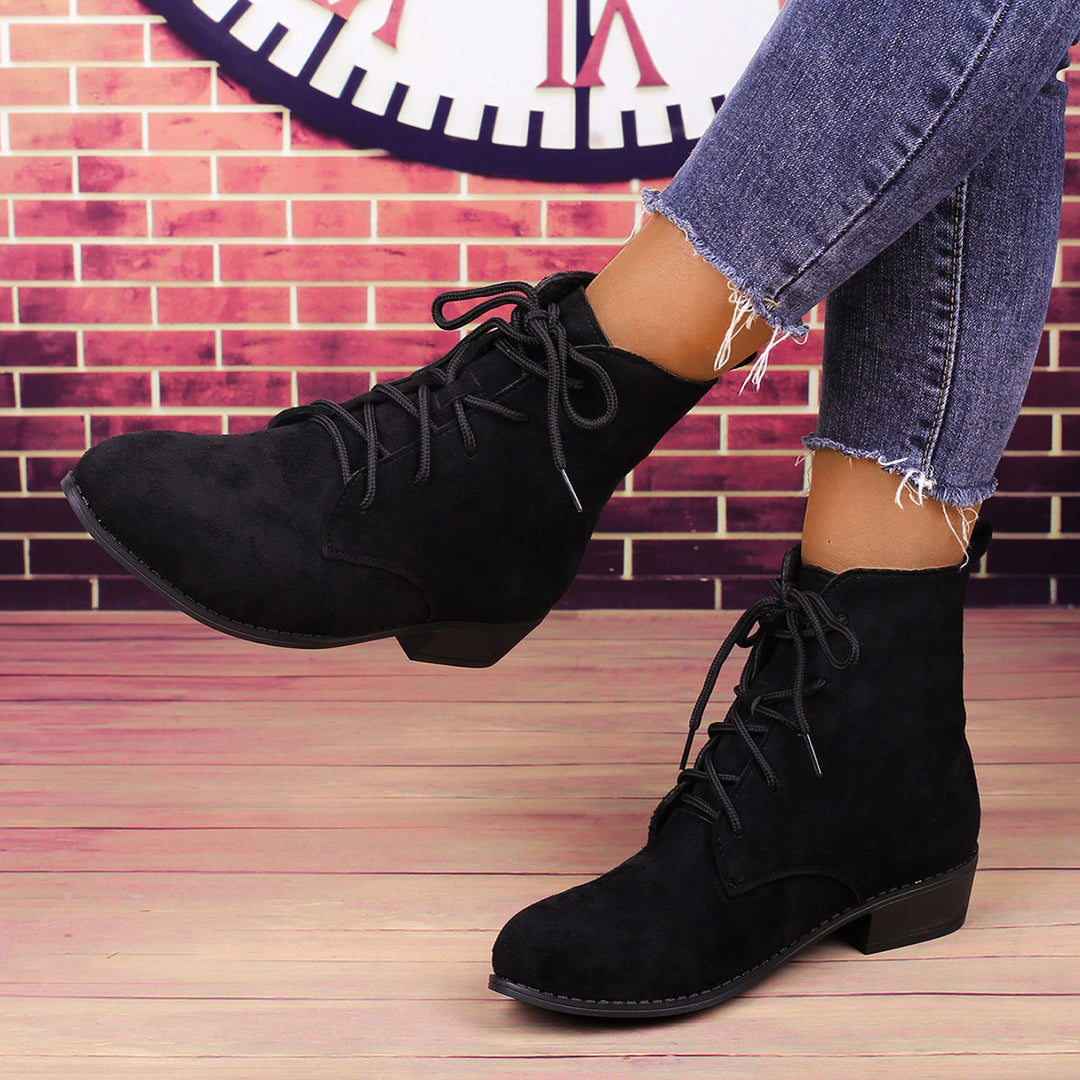 Damen nan knöchelhohe Schnürstiefelette mit soften Veloursoptik, praktischer Zugschlaufe und niedrigem Blockabsatz Echo Archiv
