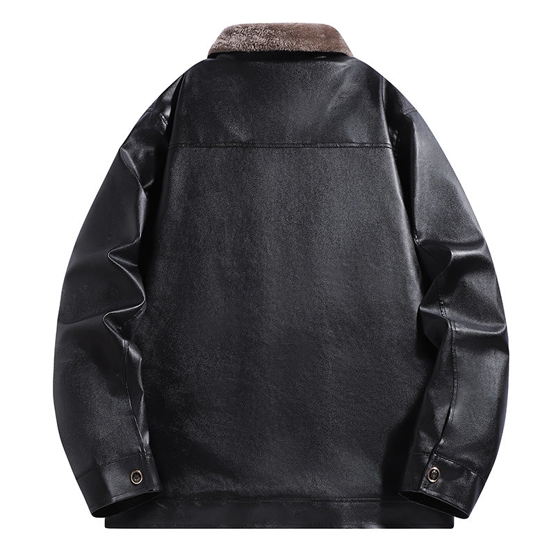 Herren Kunstleder-Fliegerjacke mit Teddyfutter und gesteppter Schulterpartie Echoarchiv