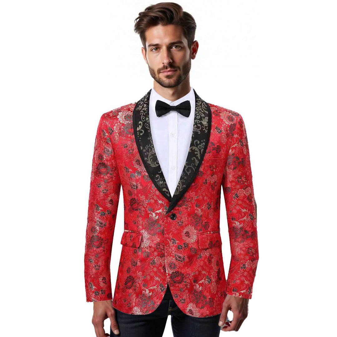 Herren eleganter Samtblazer mit floralem Muster Echoarchiv