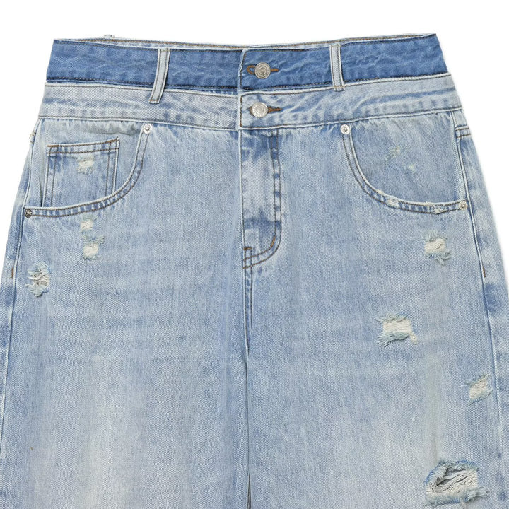 Damen Hochtaillierte Jeans mit weitem Bein und Destroyed-Optik Echo Archiv