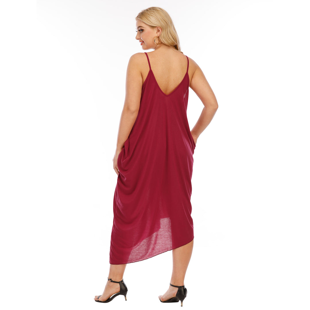 Damen lässiges Maxikleid mit tiefem V-Ausschnitt und Seitentaschen Echo Archiv