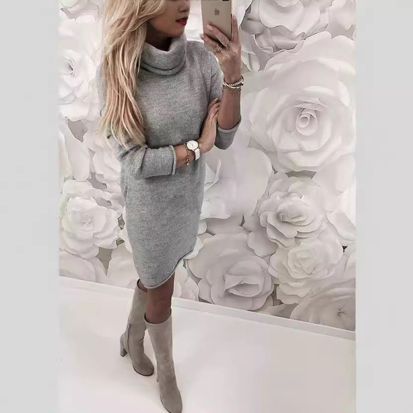 Damen Gemütliches Rollkragen Mini Kleid aus Feinstrick mit Geradem Schnitt – Élara