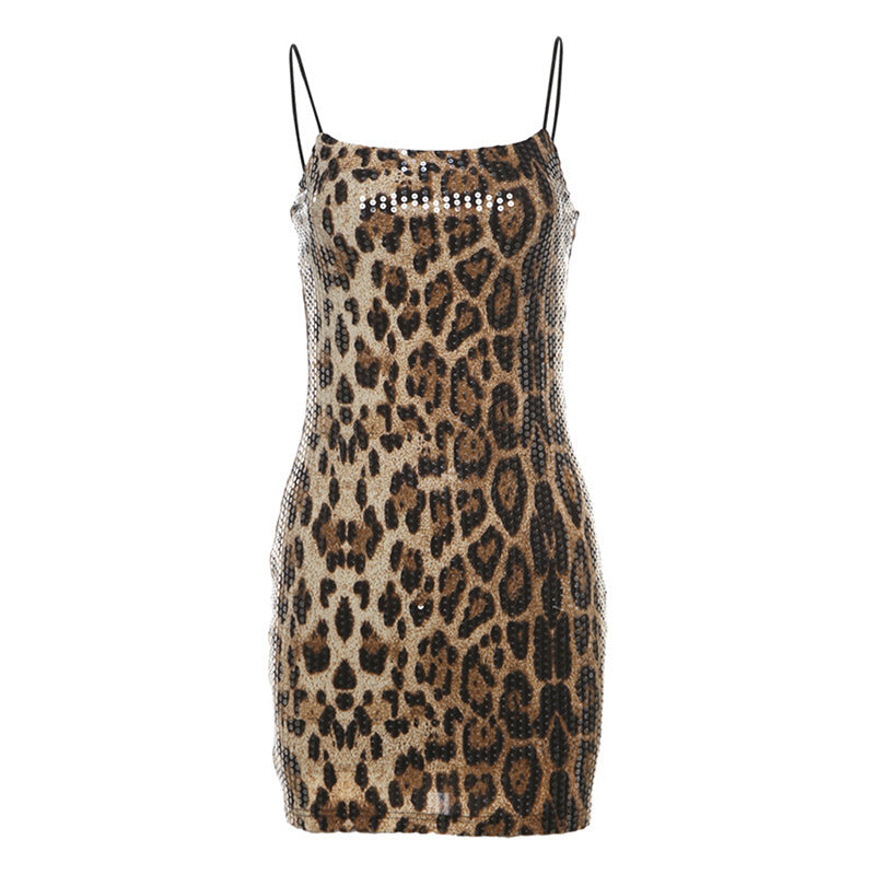 Damen Elegantes Leopardenmuster Kleid mit Glitzersteinen Echo Archiv