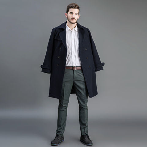 Herren Wollmantel im Trench-Look mit doppelter Knopfleiste und Schalkragen Echoarchiv