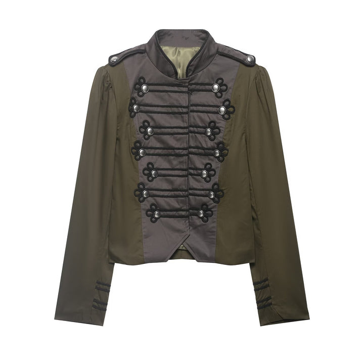 Damen Militärinspirierte Kurzjacke mit Zierkordeln, Stehkragen und Epauletten Echo Archiv