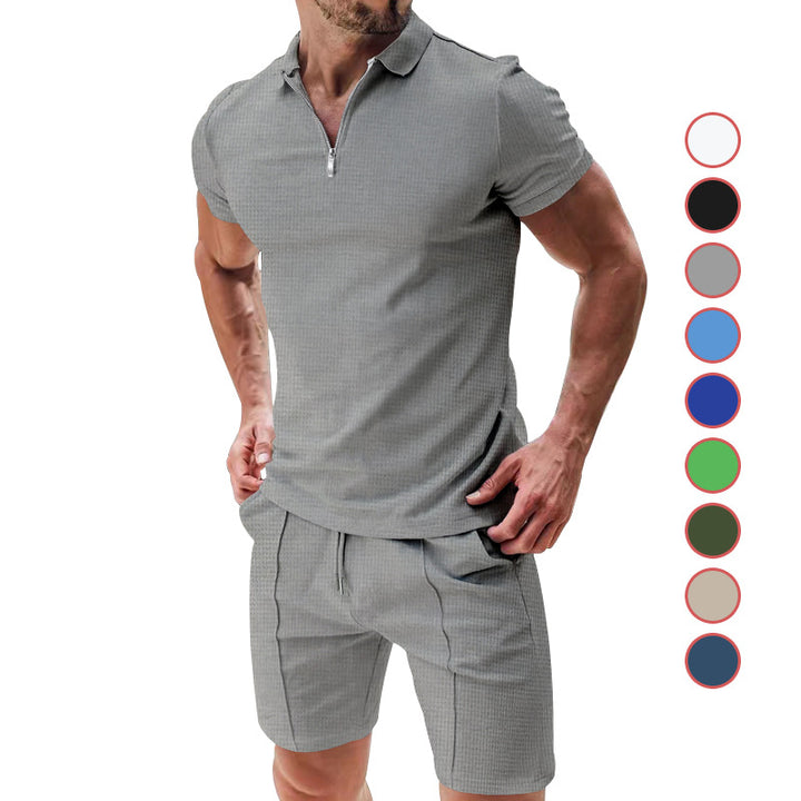 Herren sportliches Kurzarm-Set mit Reißverschluss und atmungsaktiver Struktur Echoarchiv