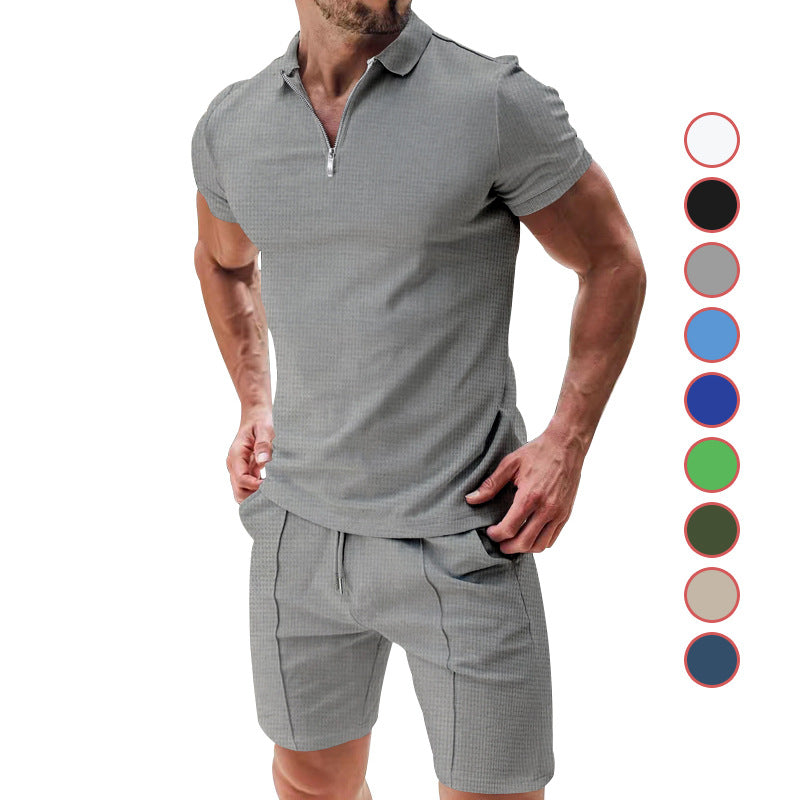 Herren nan sportives Poloshirt- und Chino-Shorts-Set mit halbem Reißverschluss, strukturiertem Jersey und dezenter Bügelfalte Echo Archiv