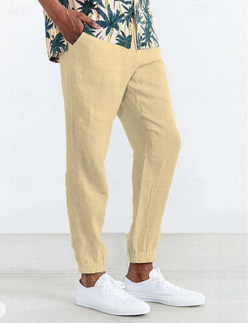 Herren Leichte Sommer-Linnenhose mit elastischem Bund und seitlichen Taschen Echoarchiv