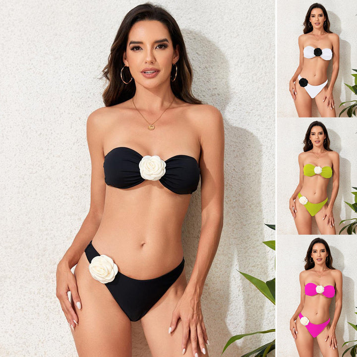 Damen Bandeau Bikini mit eleganter Blütenverzierung Echo Archiv