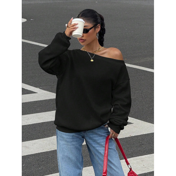 Damen Oversize Off-Shoulder Sweatshirt mit weitem Schnitt und schrägem Ausschnitt Echoarchiv