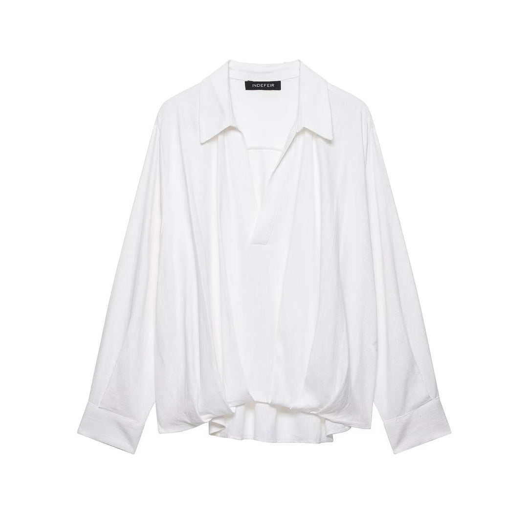 Damen Oversize-Bluse mit weitem Schnitt, tiefem V‑Ausschnitt und elastischem Saum Echo Archiv