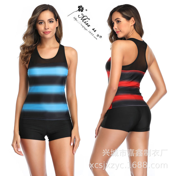 Damen Sportlicher Tankini mit Stilvollem Streifenmuster Echo Archiv