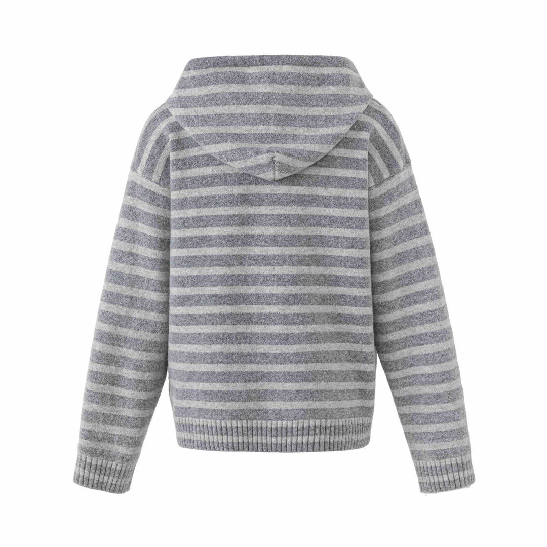 Damen Kapuzenstrickjacke mit Knopfleiste und Blockstreifen Echoarchiv