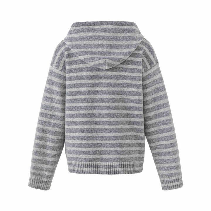 Damen Kapuzenstrickjacke mit Knopfleiste und Blockstreifen Echoarchiv