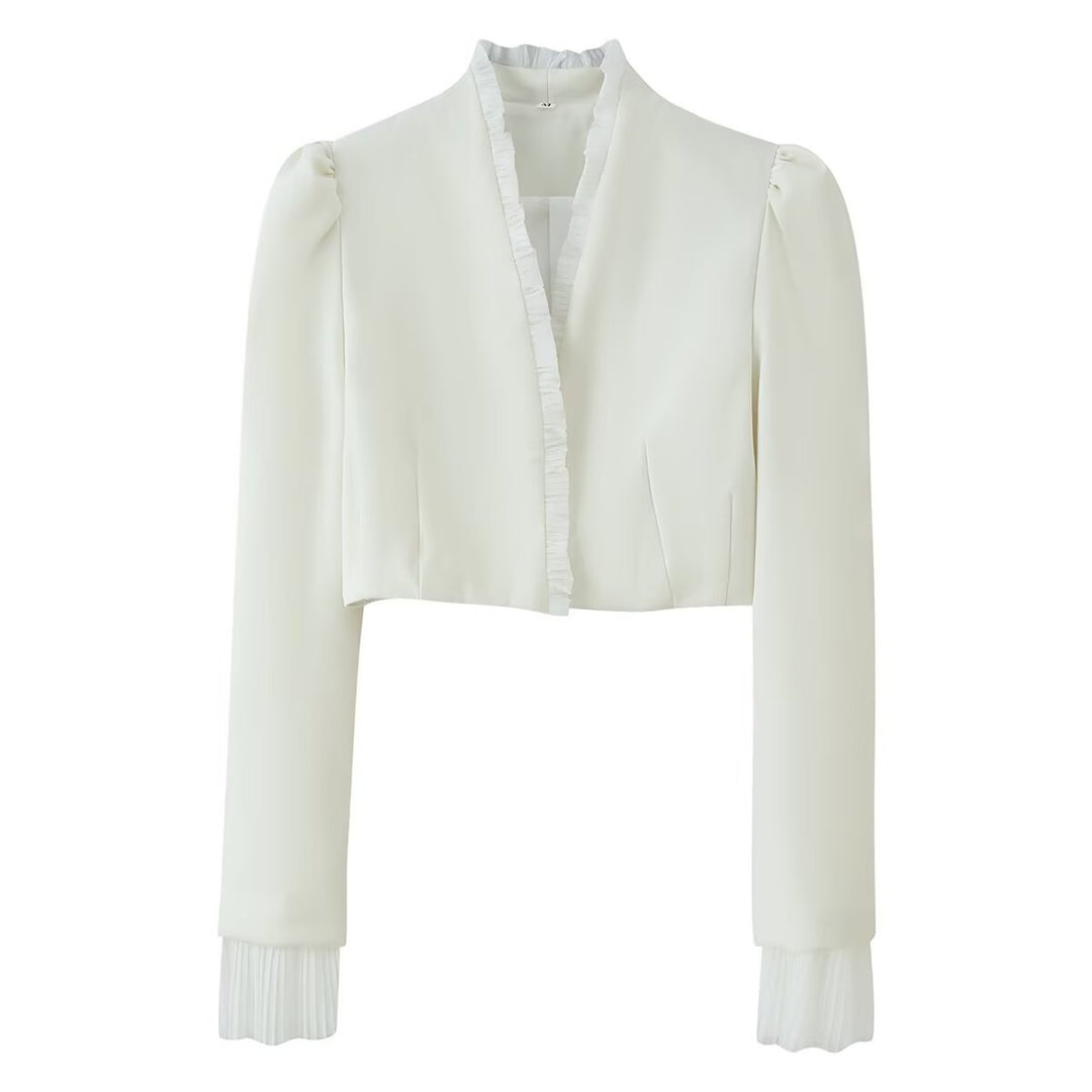 Damen Kurz-Bolerojacke mit Rüschensaum und Plissée‑Manschetten Echoarchiv